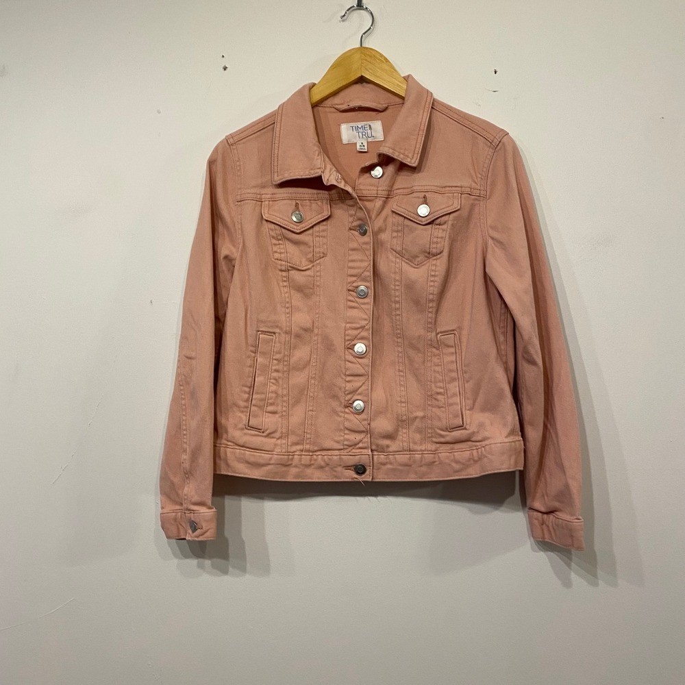 Time and Tru Womens Peach Pink Denim Jacket Trucker Coat Small 4-6
